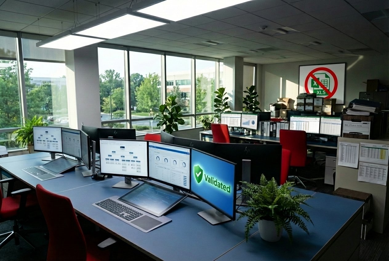 Shadow IT visualization showing spreadsheets operating outside Quality Management System