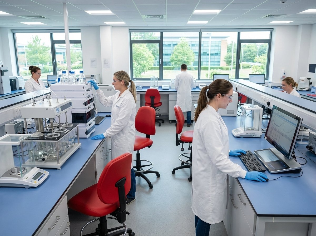 Pharmaceutical laboratory setting with batch release testing